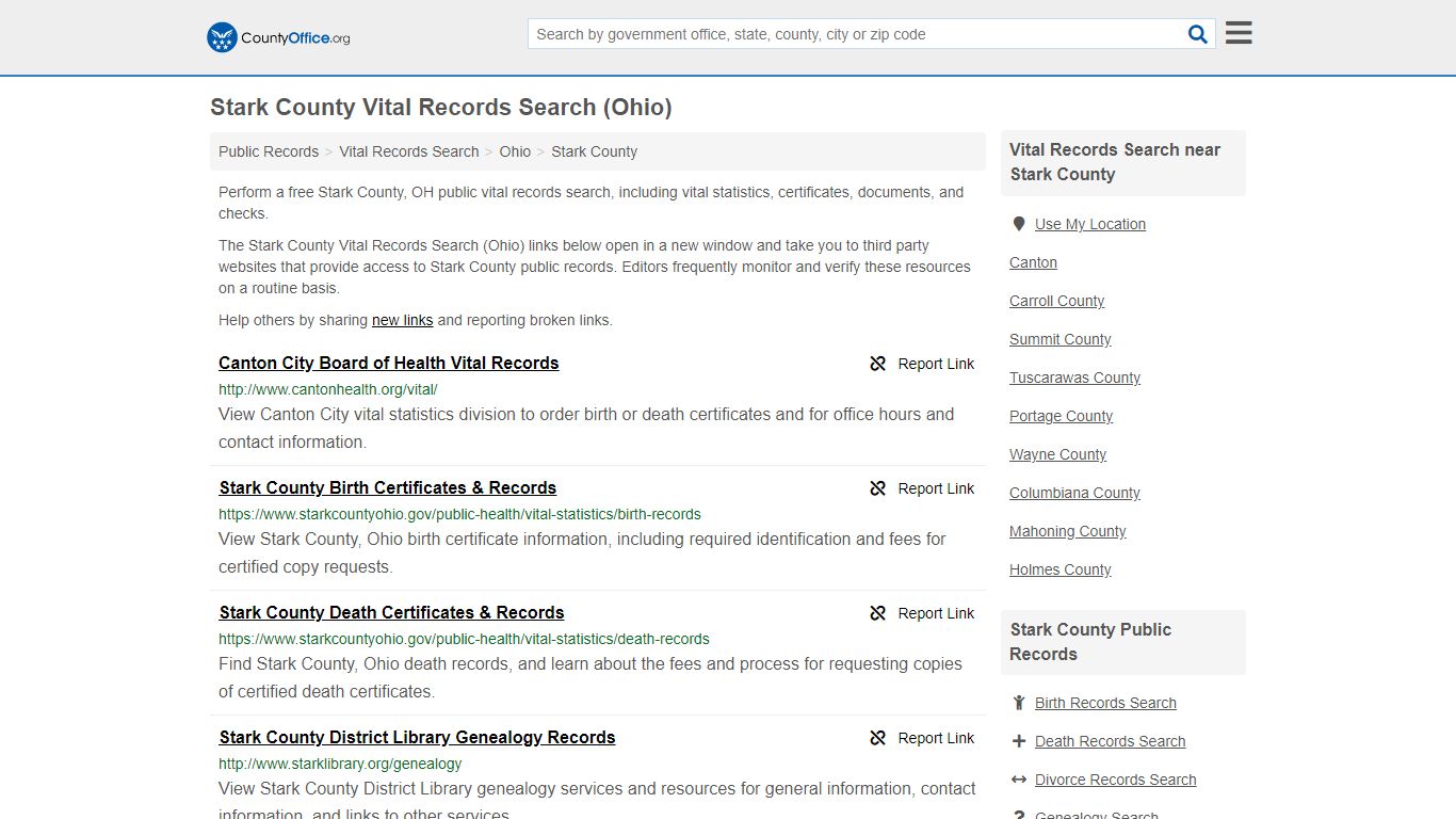 Vital Records Search - Stark County, OH (Birth, Death ...