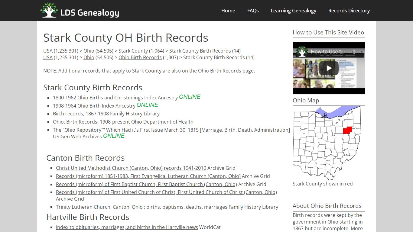 Stark County OH Birth Records - LDS Genealogy